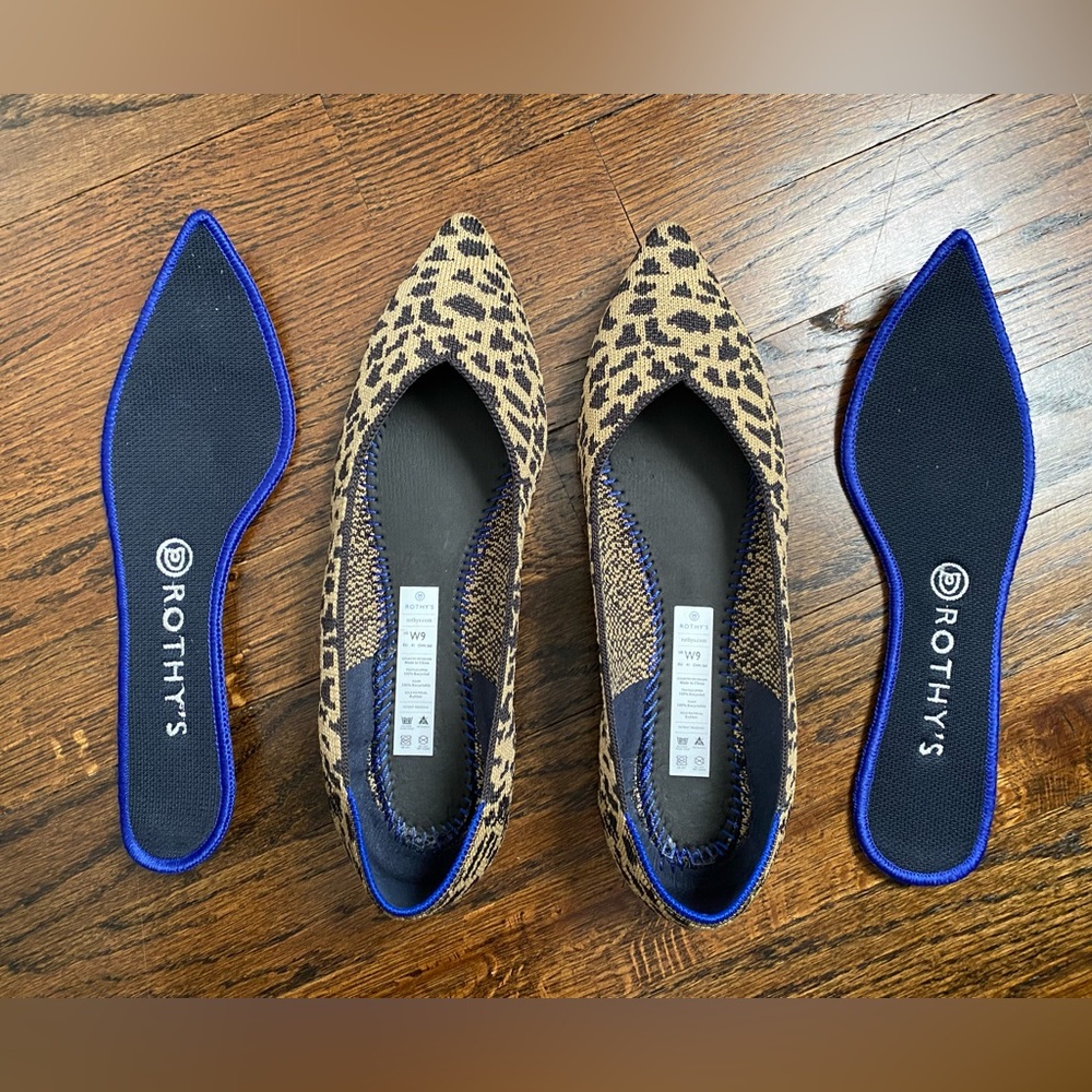 Rothy's- The Point- Leopard Cat Print Pointed Toe Flats in Tan and Black women 9 - Picture 13 of 16